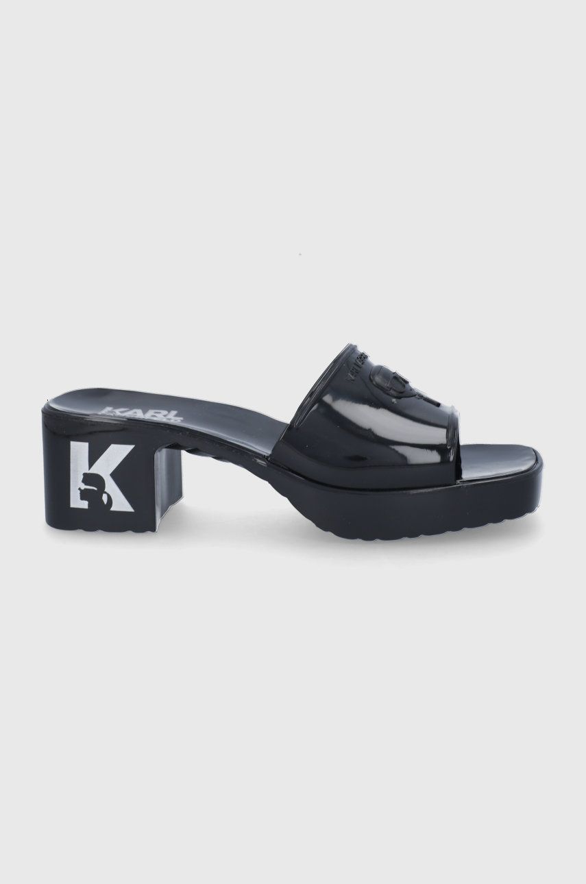 Karl Lagerfeld papuci JELLY BLOK HEEL femei, culoarea negru, cu toc drept KL83001
