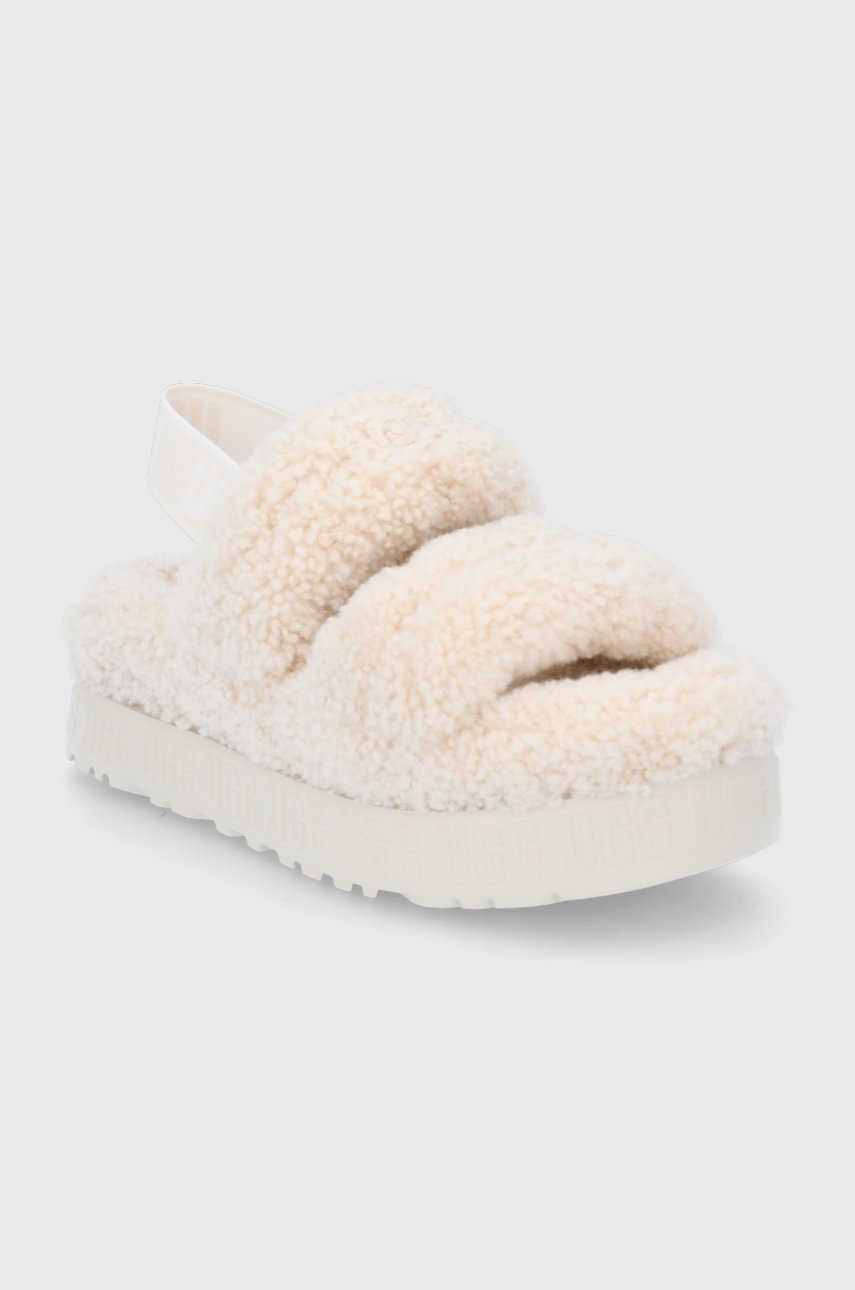 

Шерстяные тапочки UGG цвет бежевый