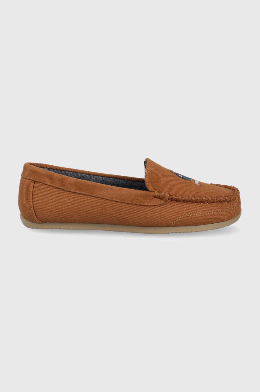 

Мокасини Polo Ralph Lauren Declan Bear дамски в кафяво с равна подметка, Кафяв