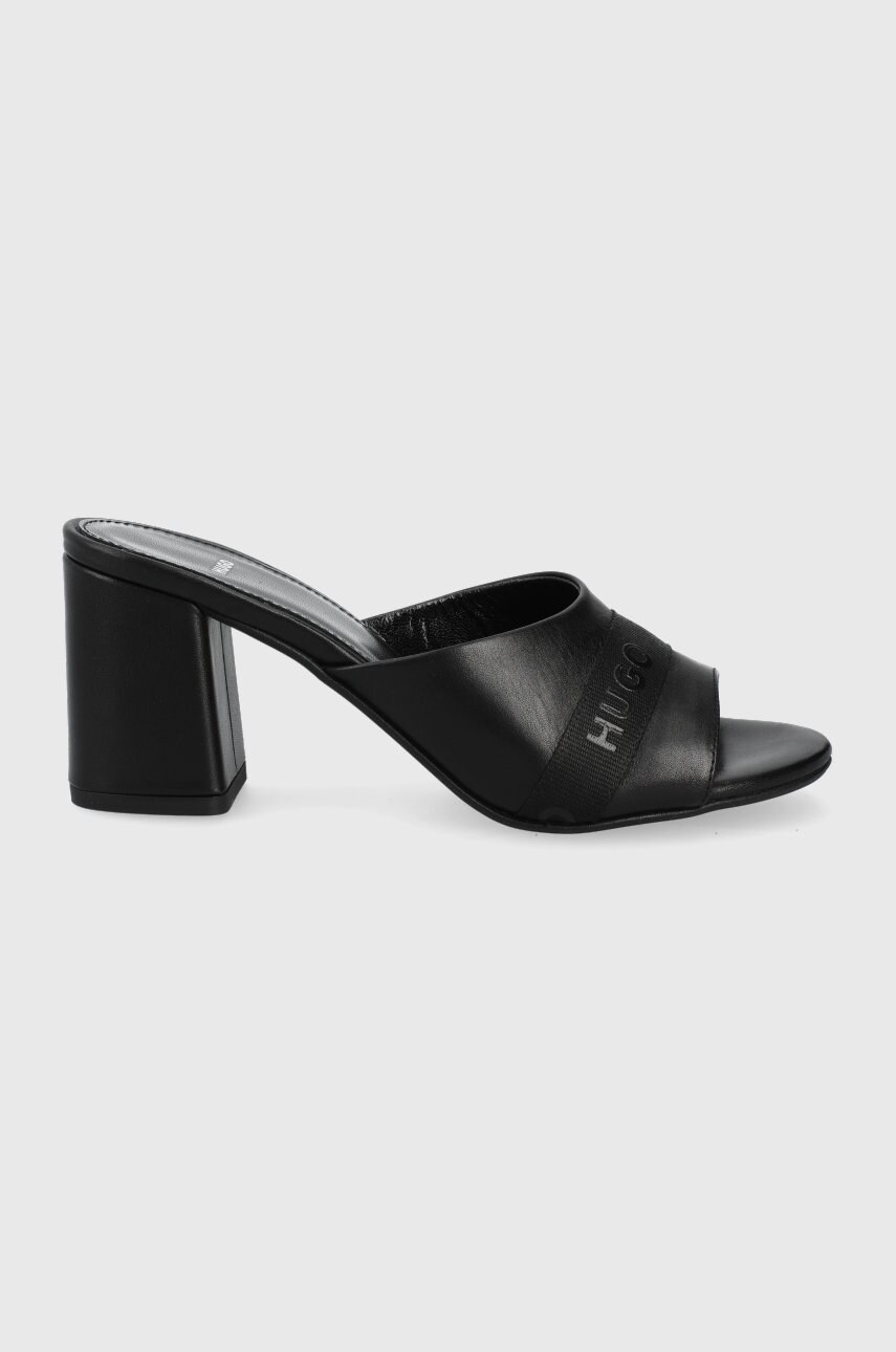 Hugo slapi de piele femei, culoarea negru, cu toc drept