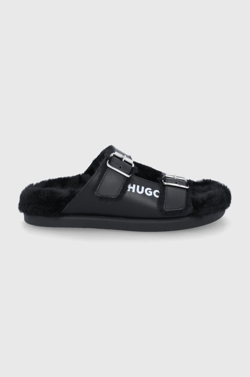 Levně Kožené pantofle Hugo dámské, černá barva