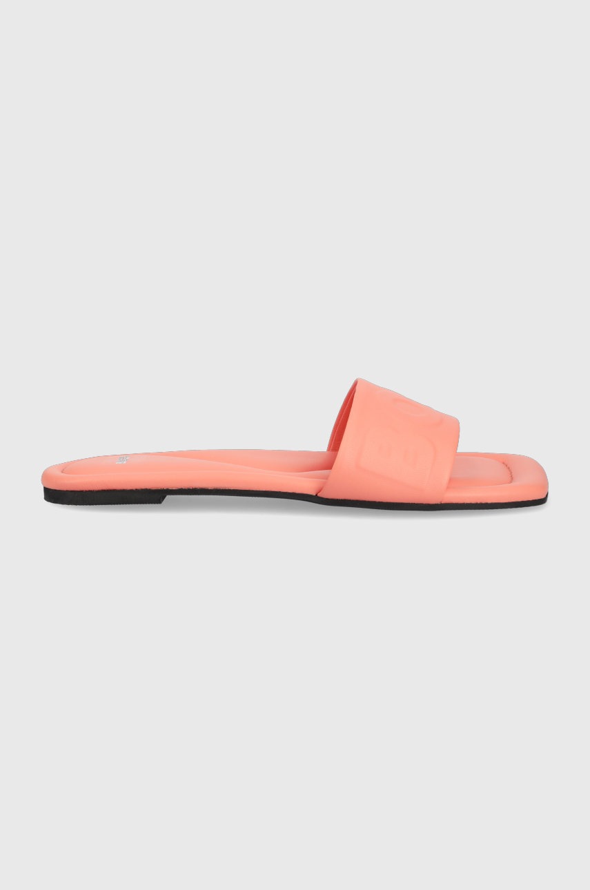 BOSS slapi de piele Addison Slide-hf femei, culoarea roz