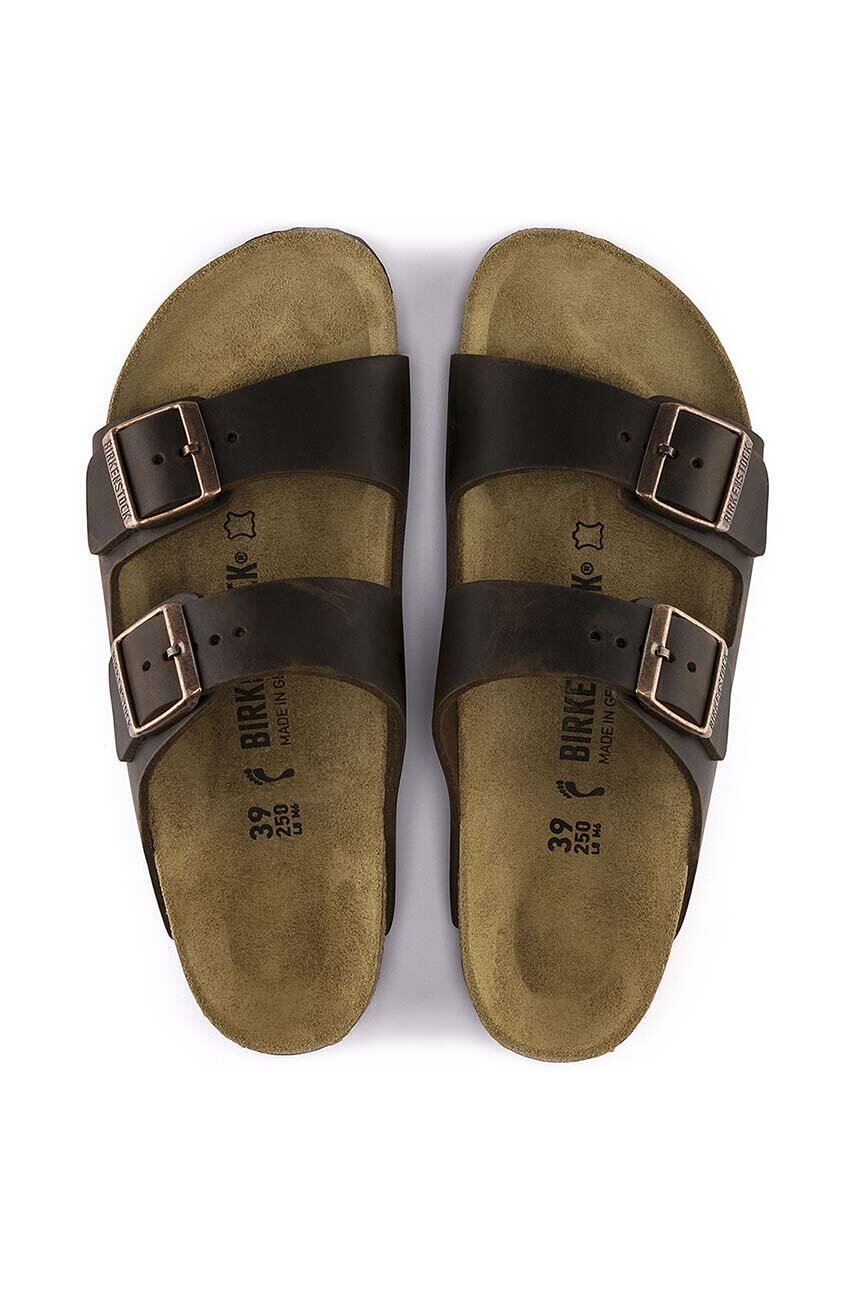 Δερμάτινες παντόφλες Birkenstock Arizona γυναικείες, χρώμα: καφέ, 52533 φωτογραφία