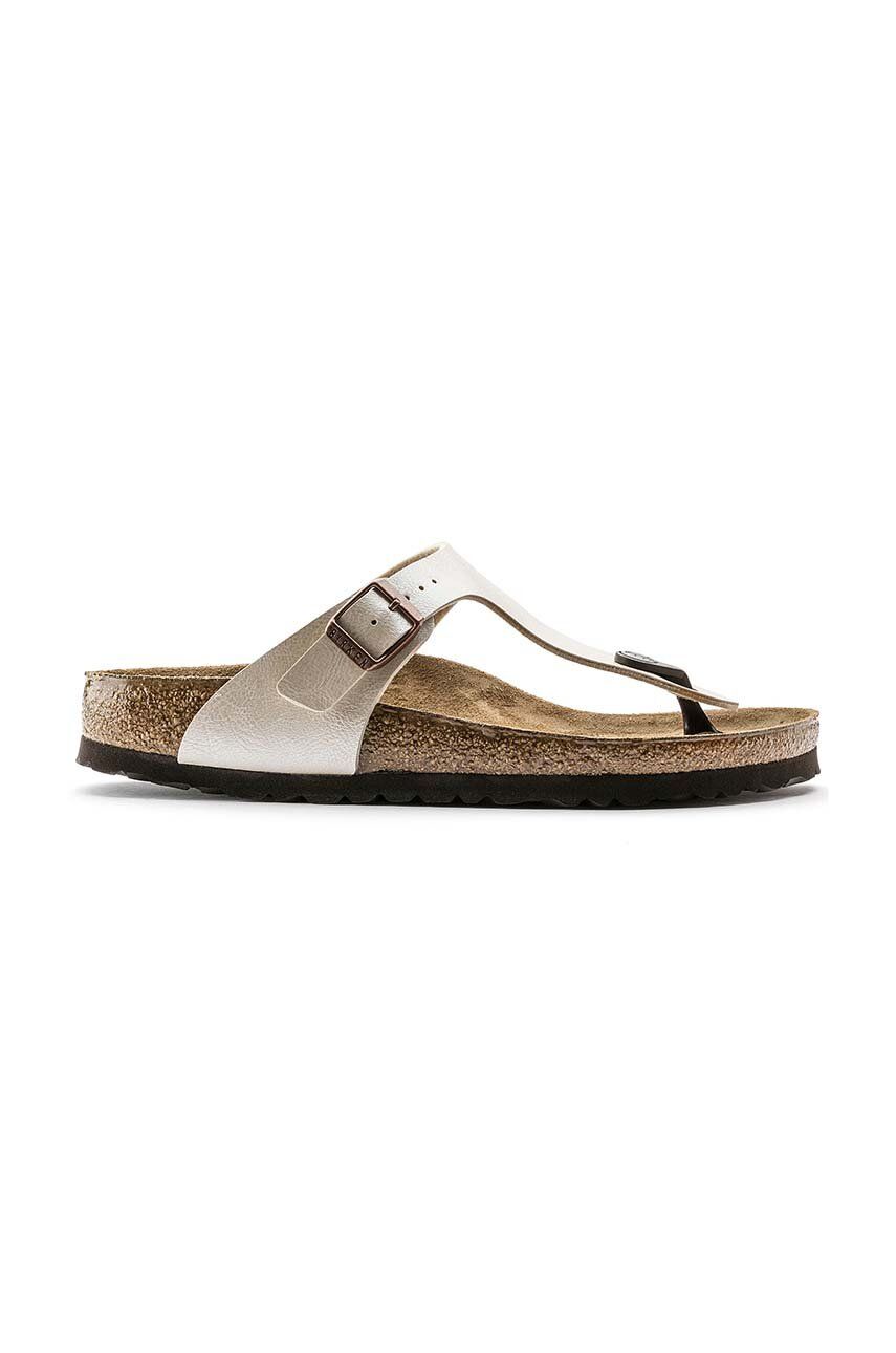 Kožené žabky Birkenstock Gizeh dámské, béžová barva, na plochém podpatku, 943873-pearl.wht