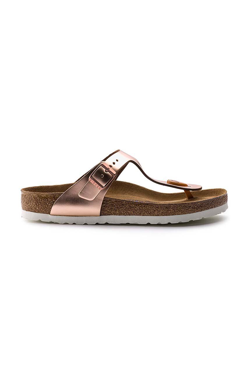 Levně Kožené žabky Birkenstock Gizeh dámské, růžová barva, na plochém podpatku, 1005049-met.copper