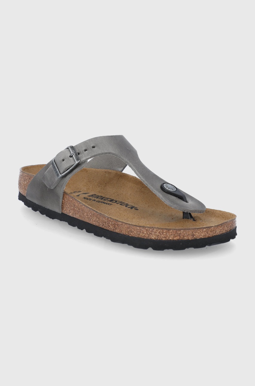 

Шкіряні в'єтнамки Birkenstock FL Gizeh жіночі колір сірий на плоскому ходу