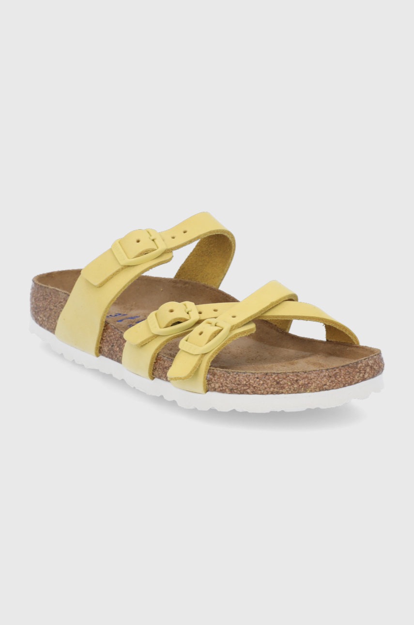

Шкіряні шльопанці Birkenstock Franca жіночі колір жовтий