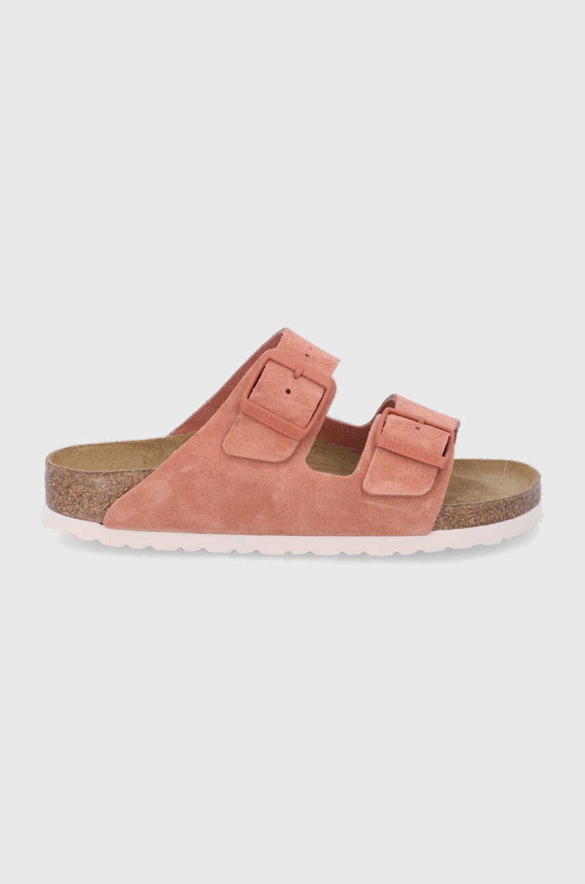 Birkenstock papuci din piele arizona femei, culoarea roz