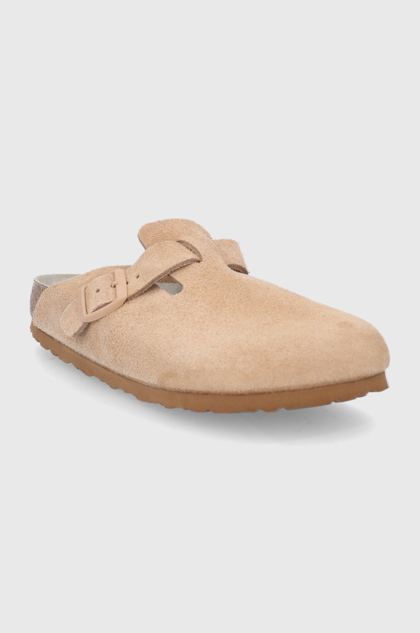 

Замшеві шльопанці Birkenstock Boston жіночі колір бежевий