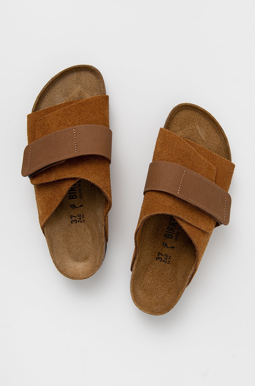 

Замшевые шлепанцы Birkenstock Kyoto женские цвет коричневый