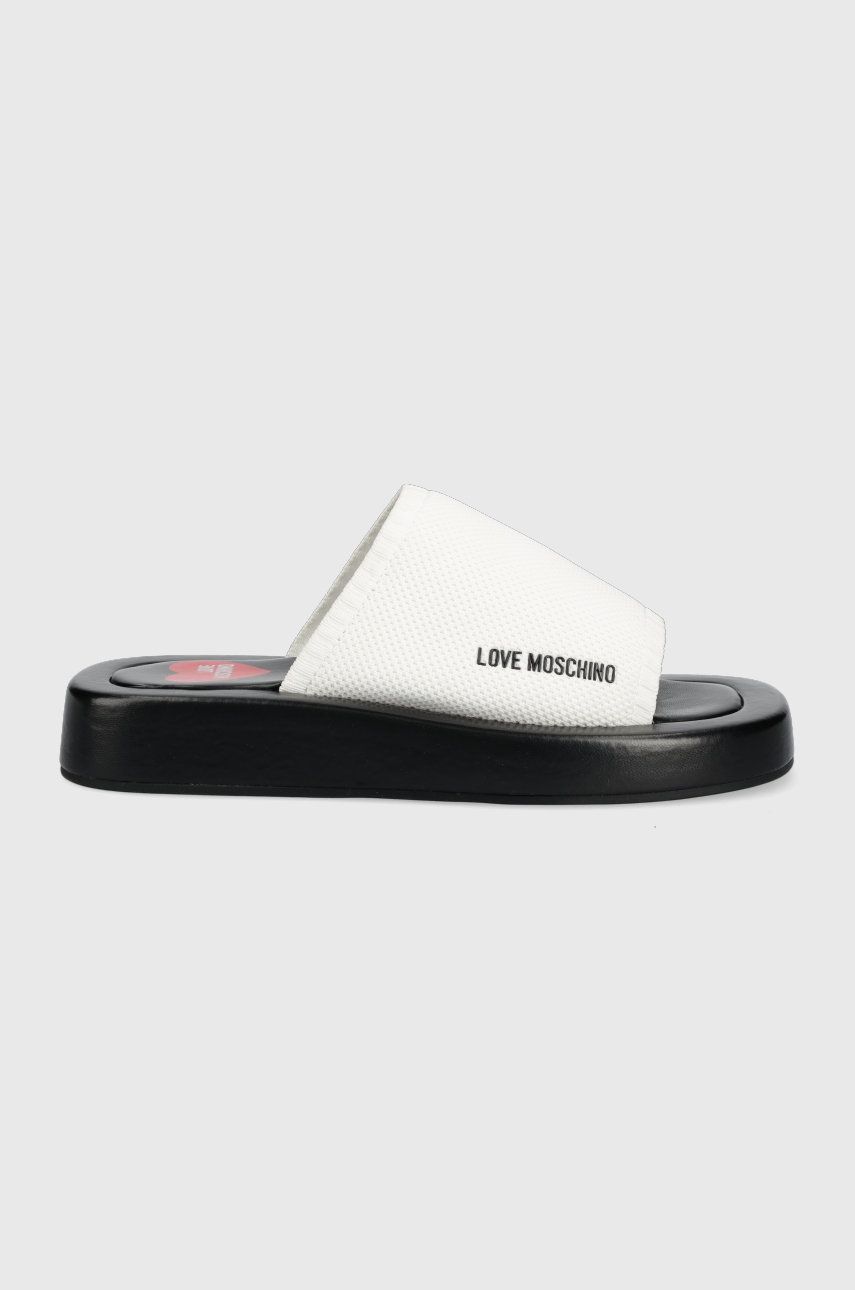 Love Moschino papuci femei, culoarea alb, cu platforma