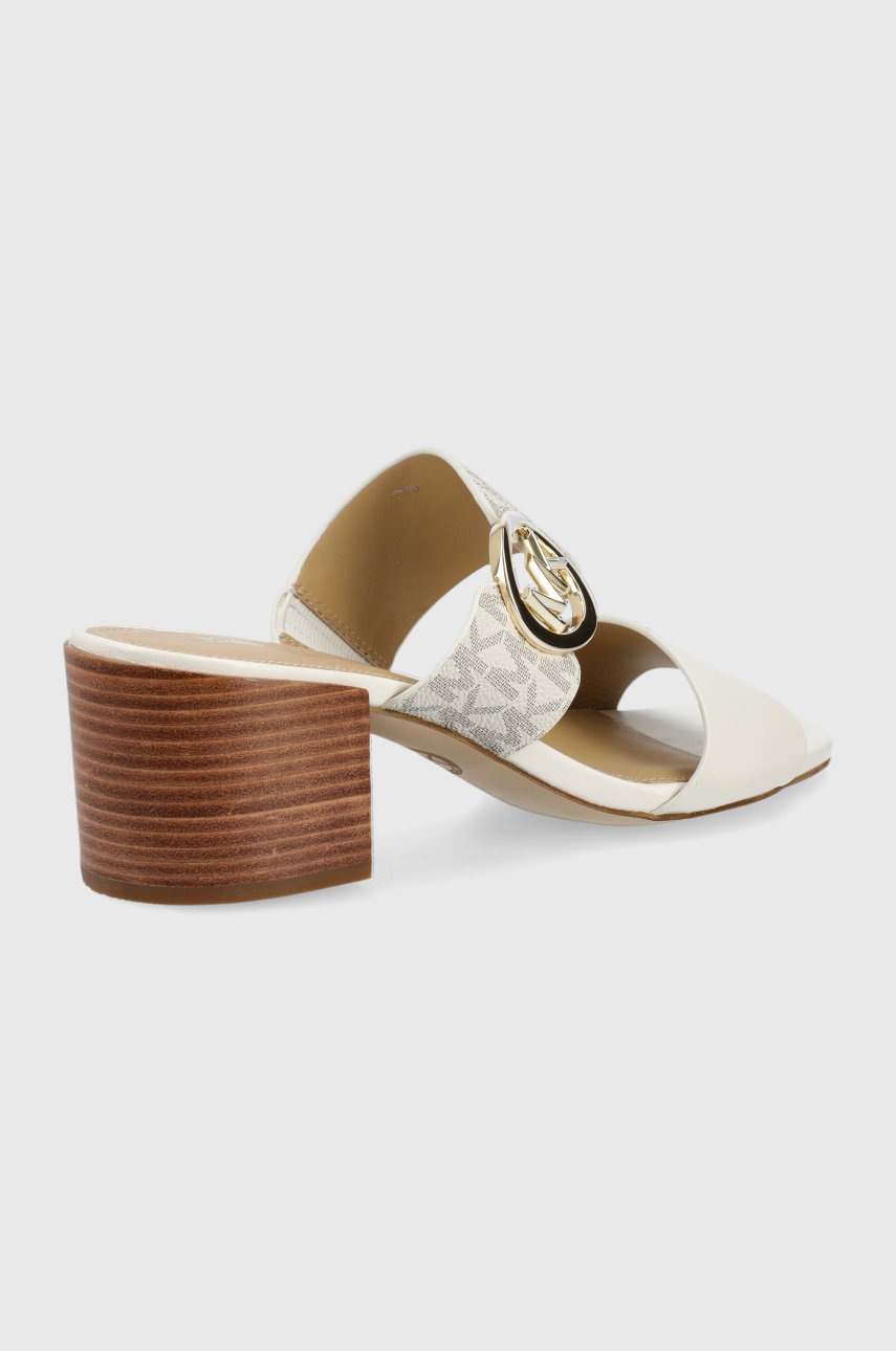 

Шкіряні шльопанці MICHAEL Michael Kors Summer Mid жіночі колір бежевий каблук блок