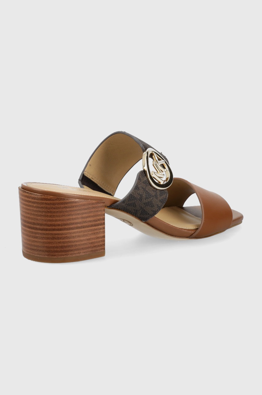 

Шкіряні шльопанці MICHAEL Michael Kors Summer Mid жіночі колір коричневий каблук блок