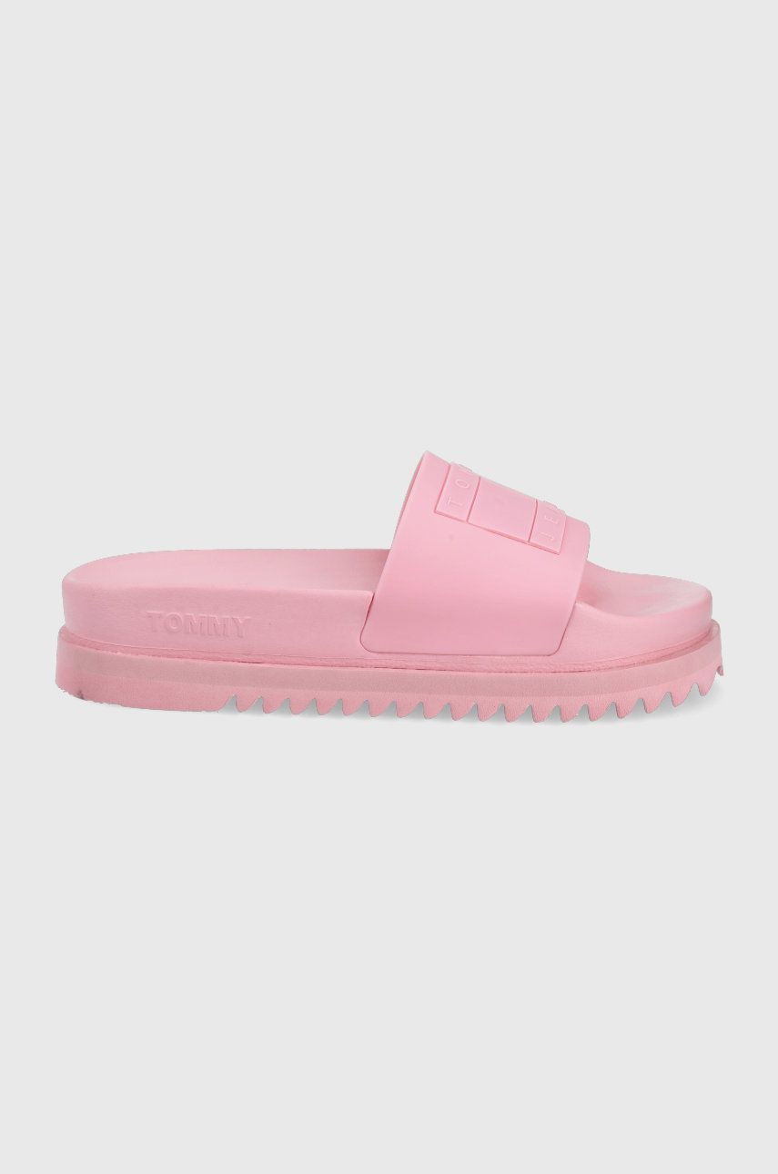 Pantofle Tommy Jeans dámské, růžová barva, na platformě - růžová -  Svršek: Umělá hmota Vn