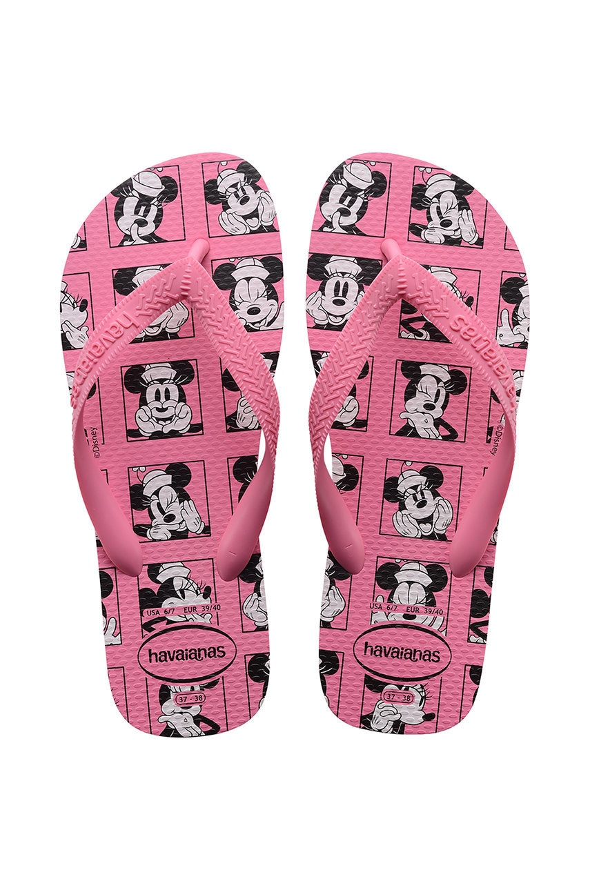 Havaianas slapi Top Disney femei, culoarea roz, cu toc plat