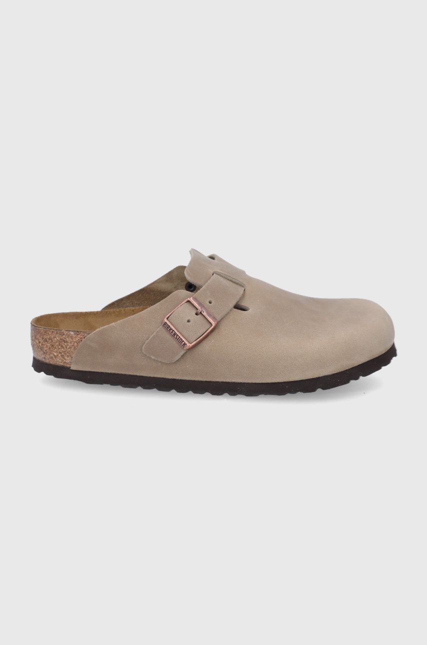 Birkenstock papuci din piele Boston SFB bărbați, culoarea maro