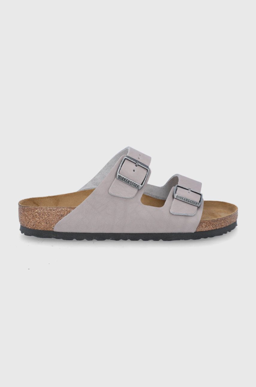 Birkenstock șlapi de piele Arizona bărbați, culoarea gri 1022443-Stone.coin