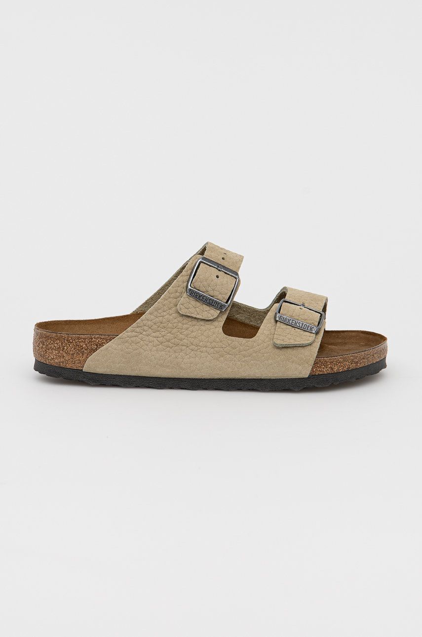 Birkenstock klapki skórzane Arizona męskie kolor zielony