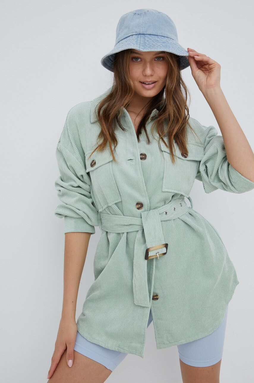 Pieces camasa femei, culoarea verde, cu guler clasic, relaxed