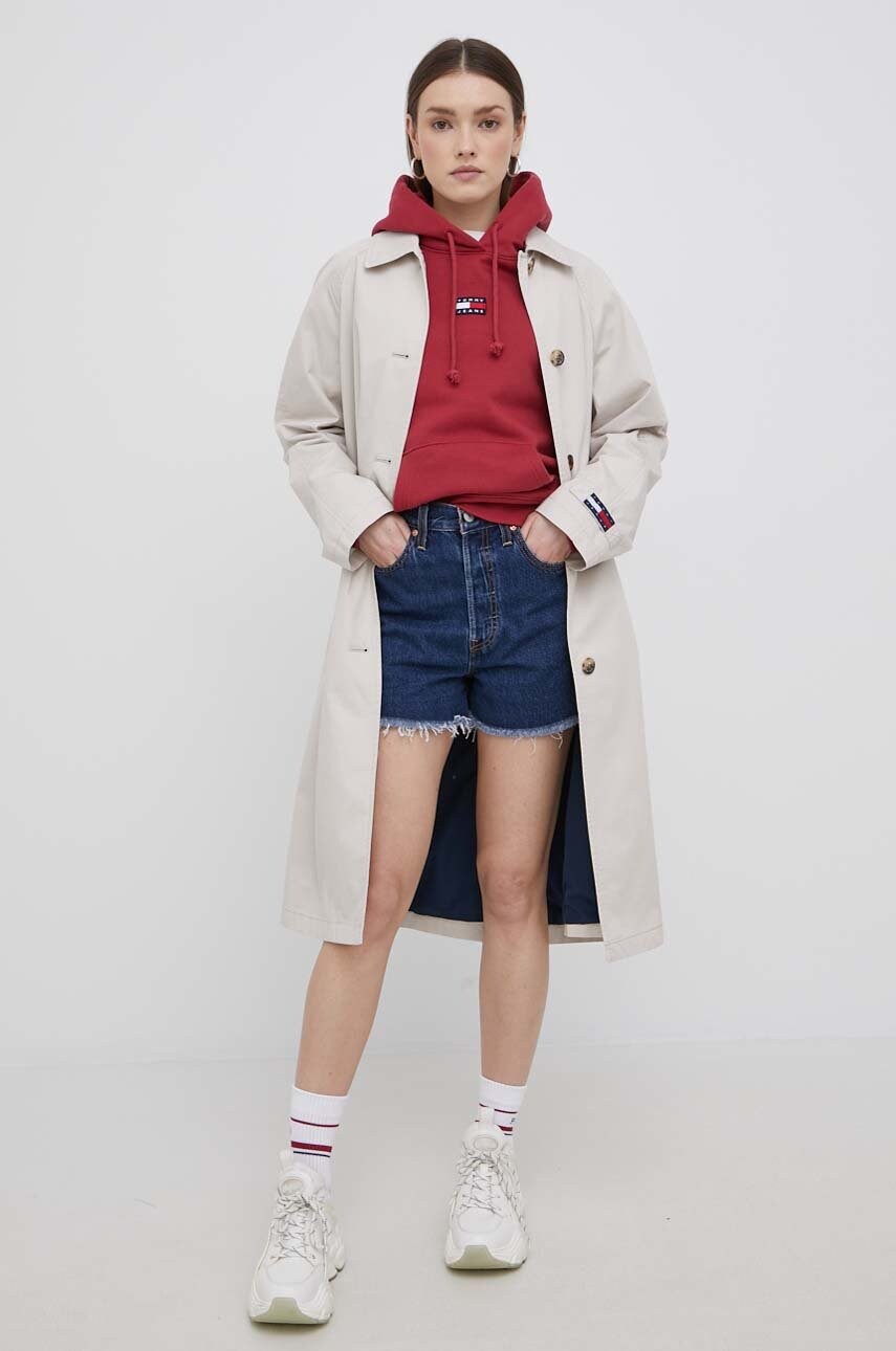 

Тренч Tommy Jeans женский цвет бежевый переходной