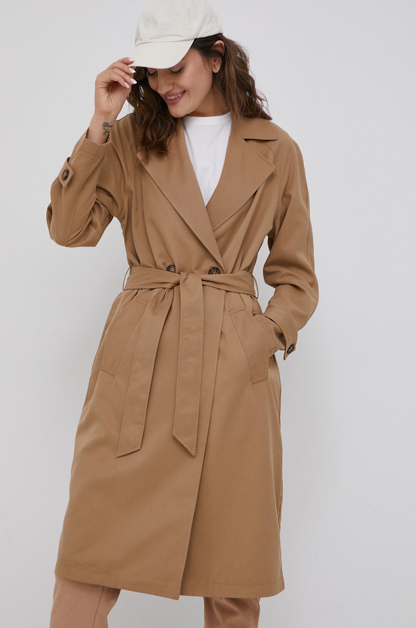 Vero moda trenci culoarea bej, de tranzitie, cu doua randuri de nasturi