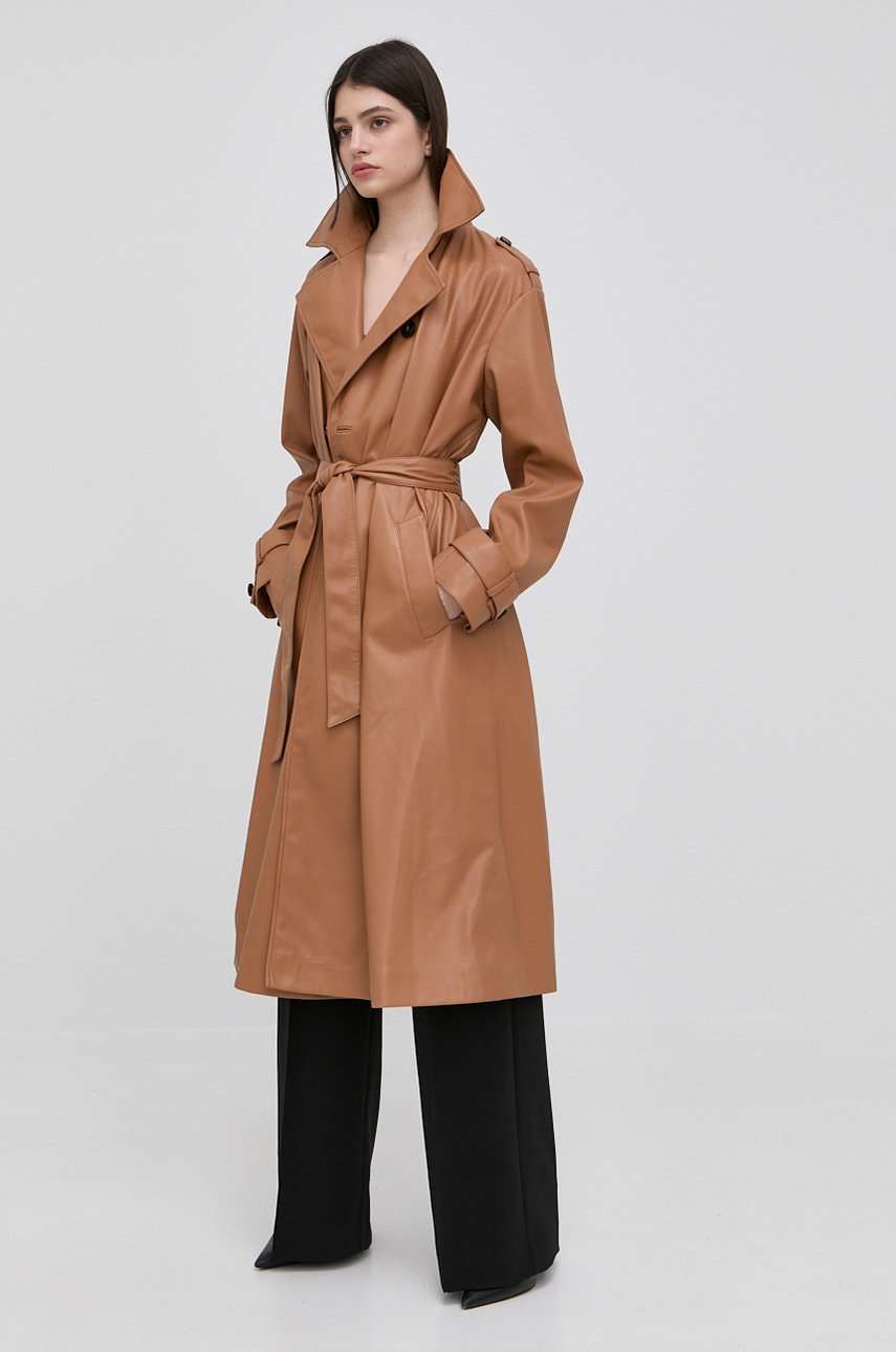 Trussardi trenci femei, culoarea maro, de tranzitie