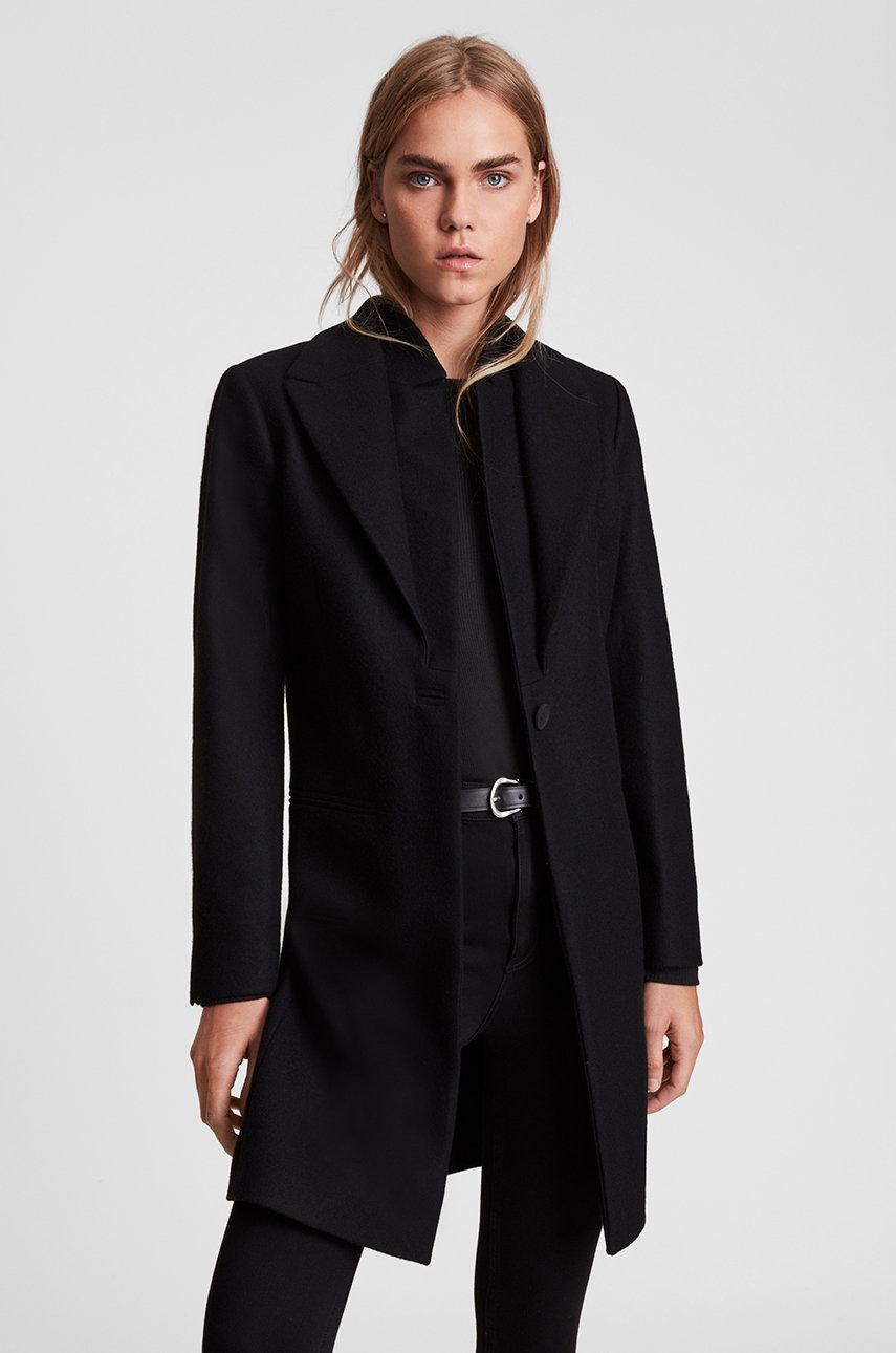 

Шерстяное пальто AllSaints цвет чёрный переходное