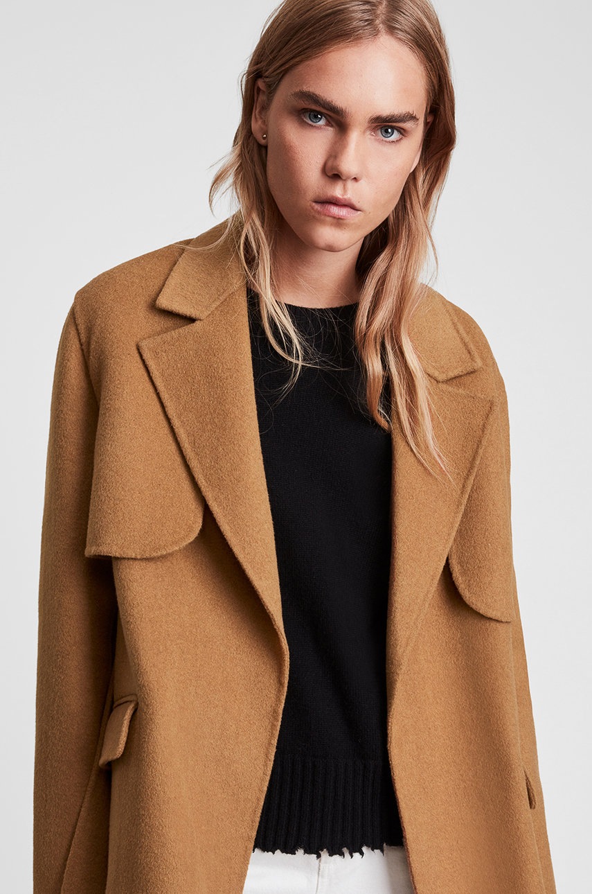 

Вовняне пальто AllSaints Bree колір коричневий перехідне