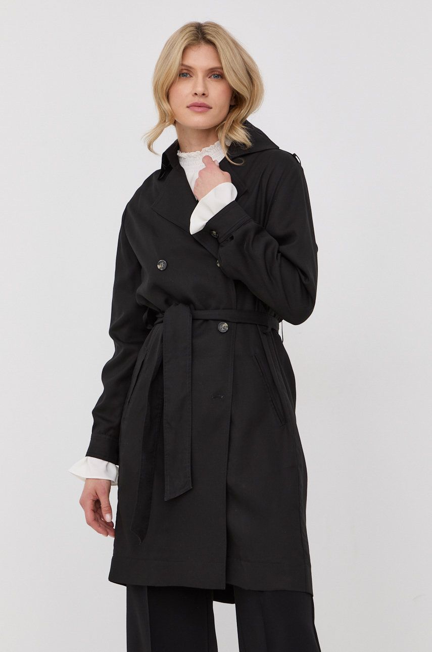 Levně Trench kabát The Kooples dámský, černá barva, přechodný, dvouřadový