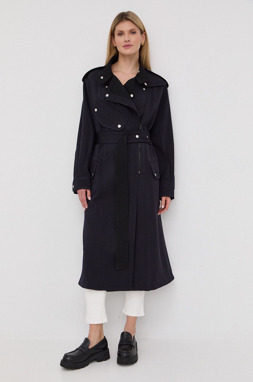 Victoria Beckham palton de lana culoarea albastru marin de tranzitie oversize