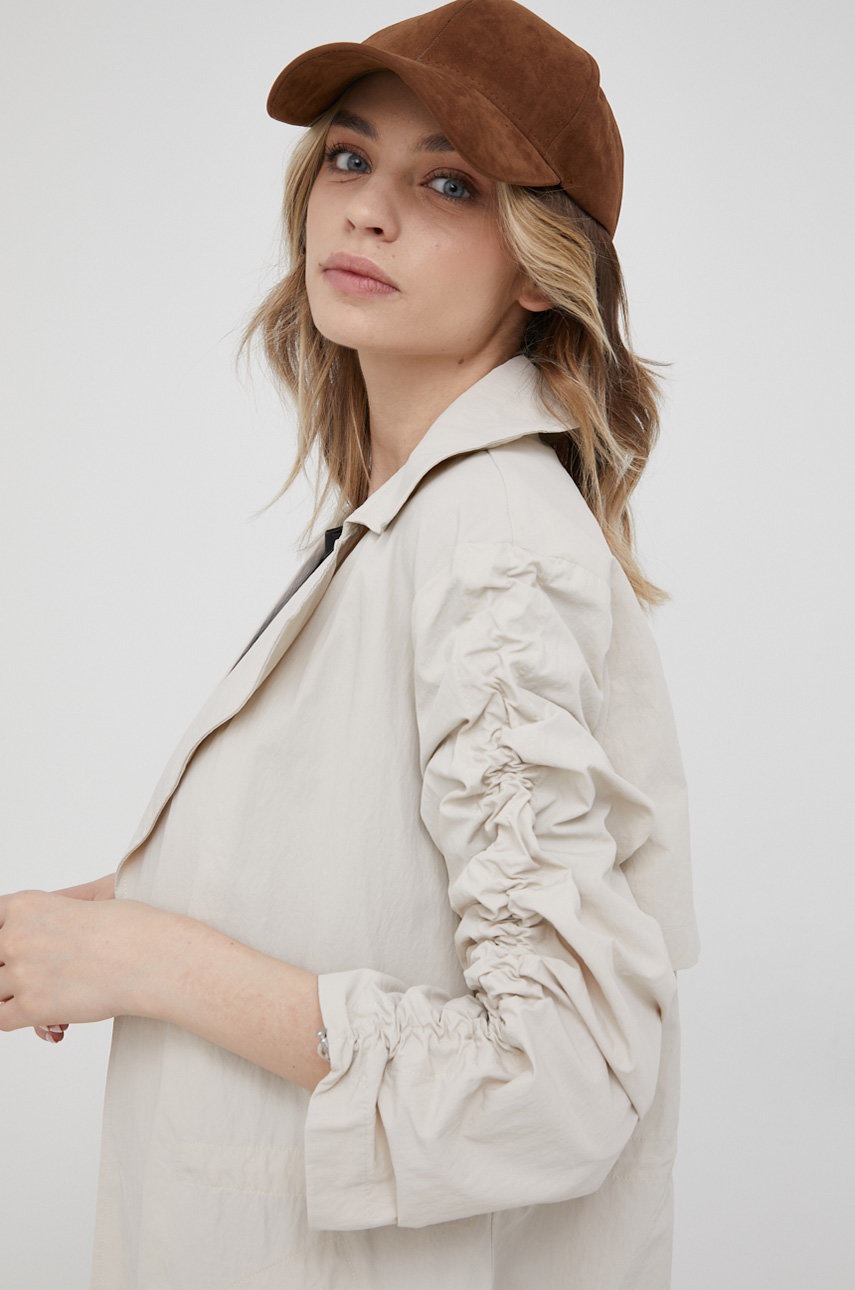 

Пальто Dkny жіночий колір бежевий перехідний без застібки