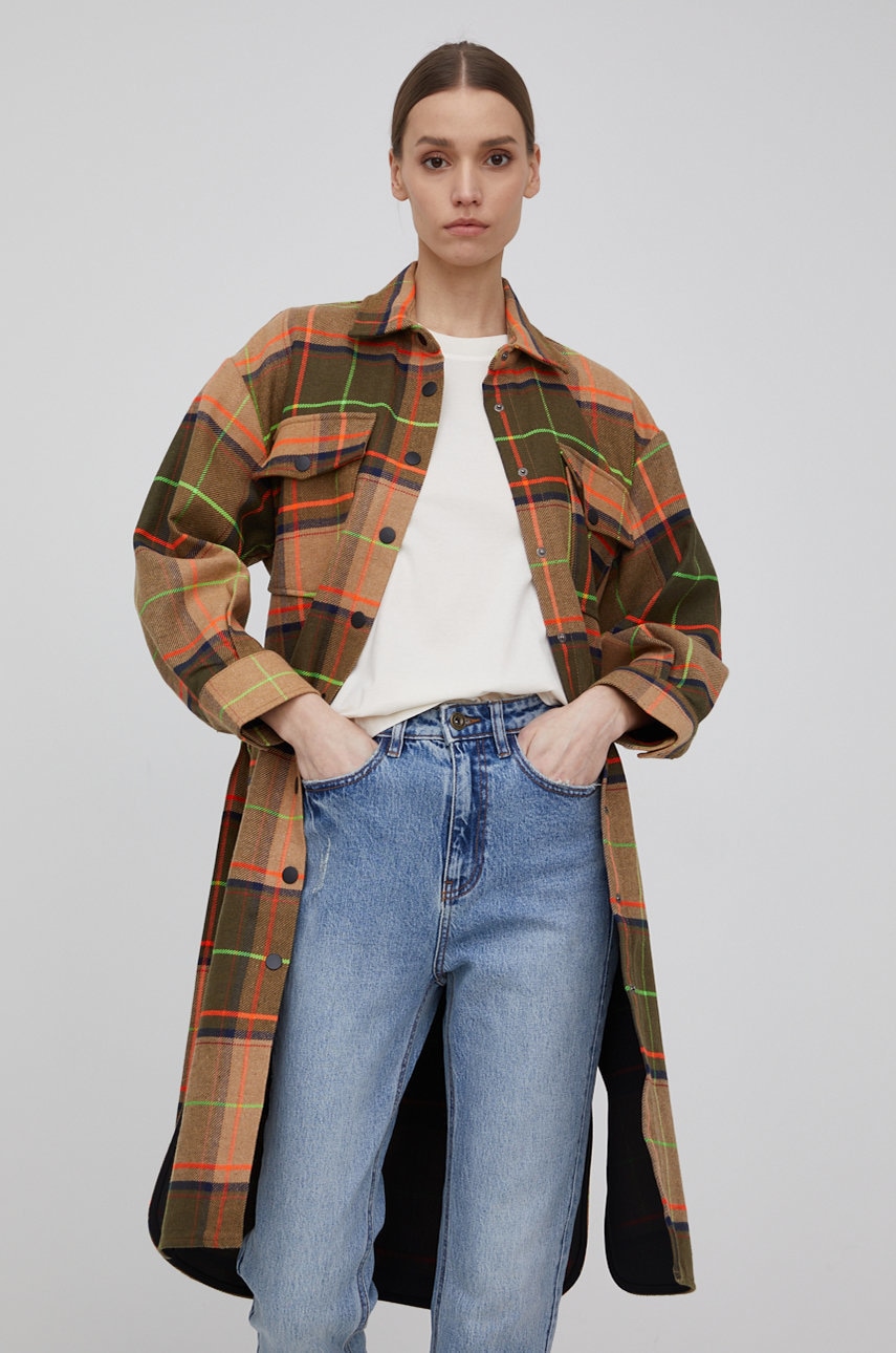 Desigual palton din lana culoarea maro, de tranzitie