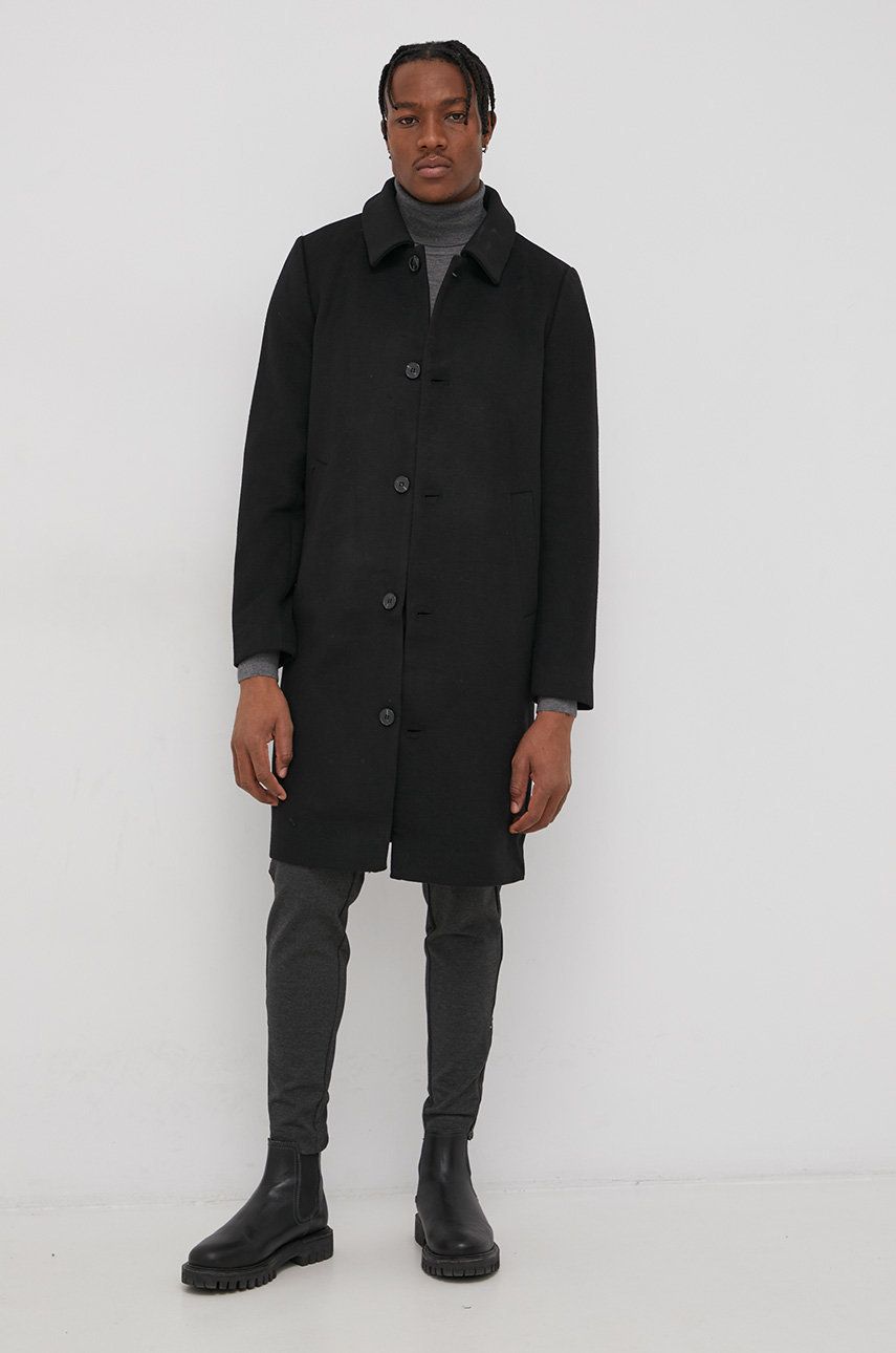 Bruuns Bazaar Palton de lână Aslan Mac culoarea negru, de tranzitie answear imagine noua
