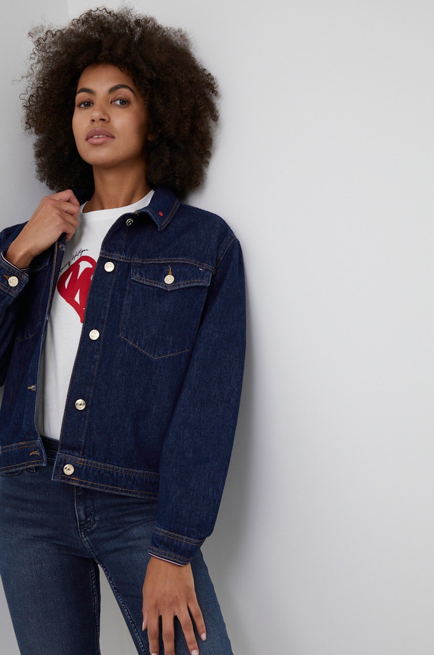 

Дънково яке Tommy Hilfiger дамско в тъмносиньо с преходна изолация с уголемена кройка, Тъмносин