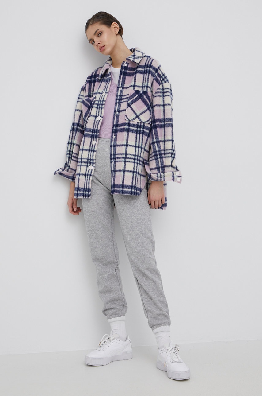

Куртка з домішкою вовни Only колір фіолетовий перехідна oversize