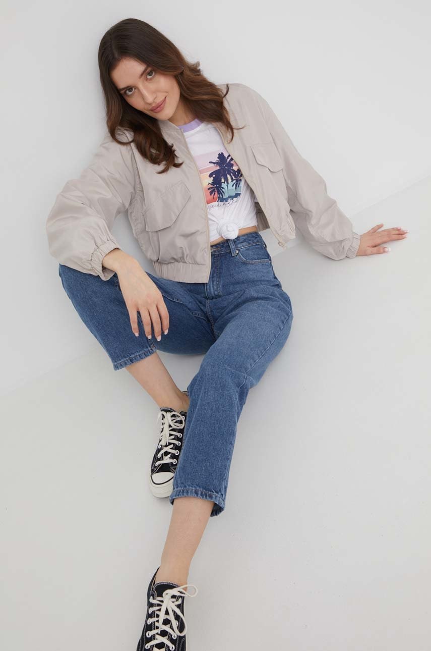 Jdy geaca bomber femei, culoarea bej, de tranzitie