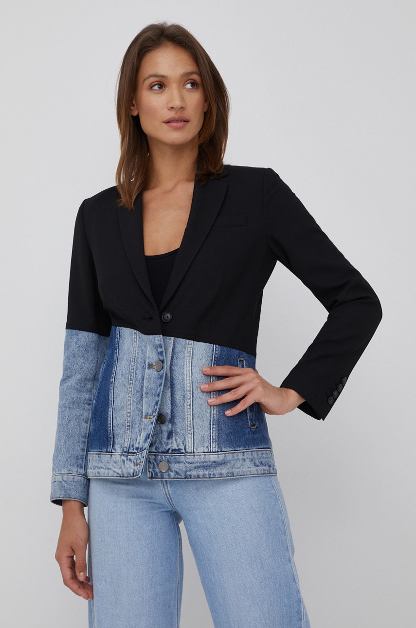 Desigual sacou femei, culoarea negru, un singur rand de nasturi