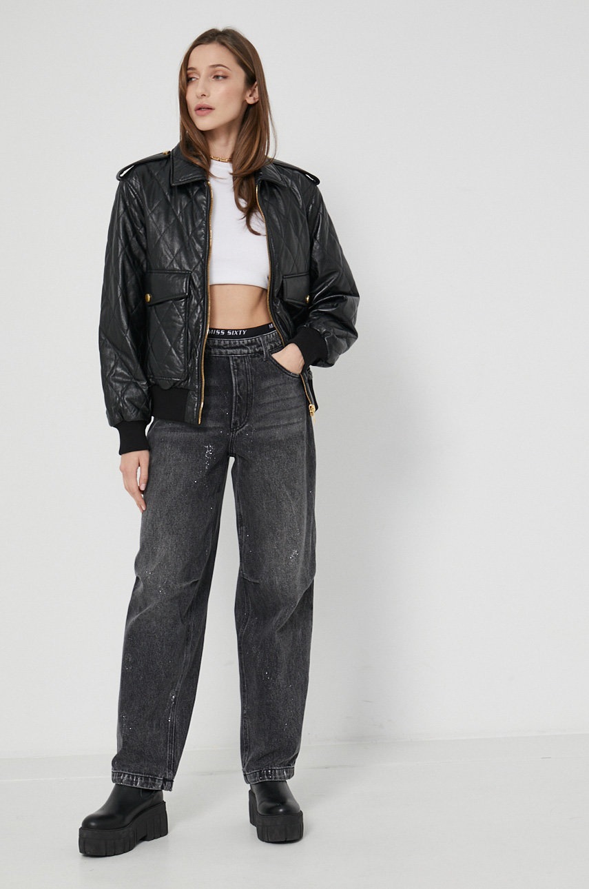 

Кожаная куртка Miss Sixty женская цвет чёрный переходная oversize