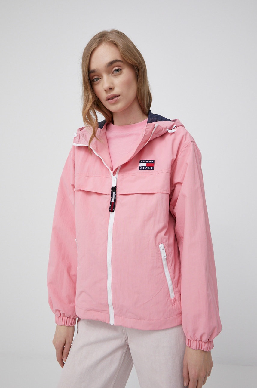 

Куртка Tommy Jeans жіноча колір рожевий перехідна