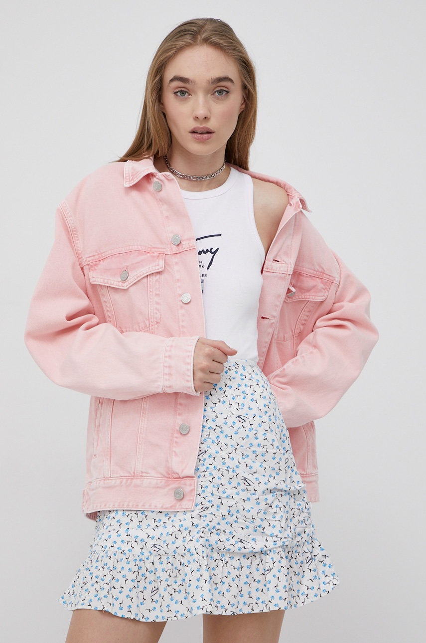 

Дънково яке Tommy Jeans Bf7002 дамско в розово с преходна изолация, Розов