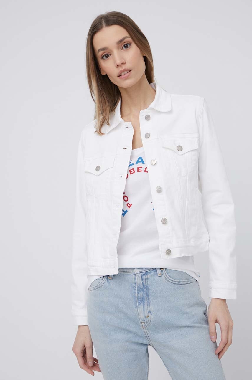 Gap geaca jeans femei, culoarea alb, de tranzitie