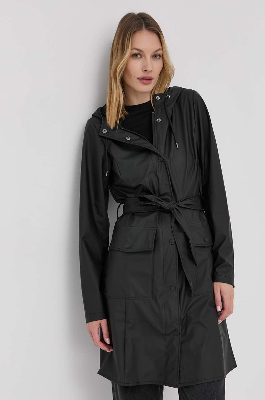 Rains Geaca 18130 Curve Jacket Femei, Culoarea Negru, De Tranzitie 18130.01-black