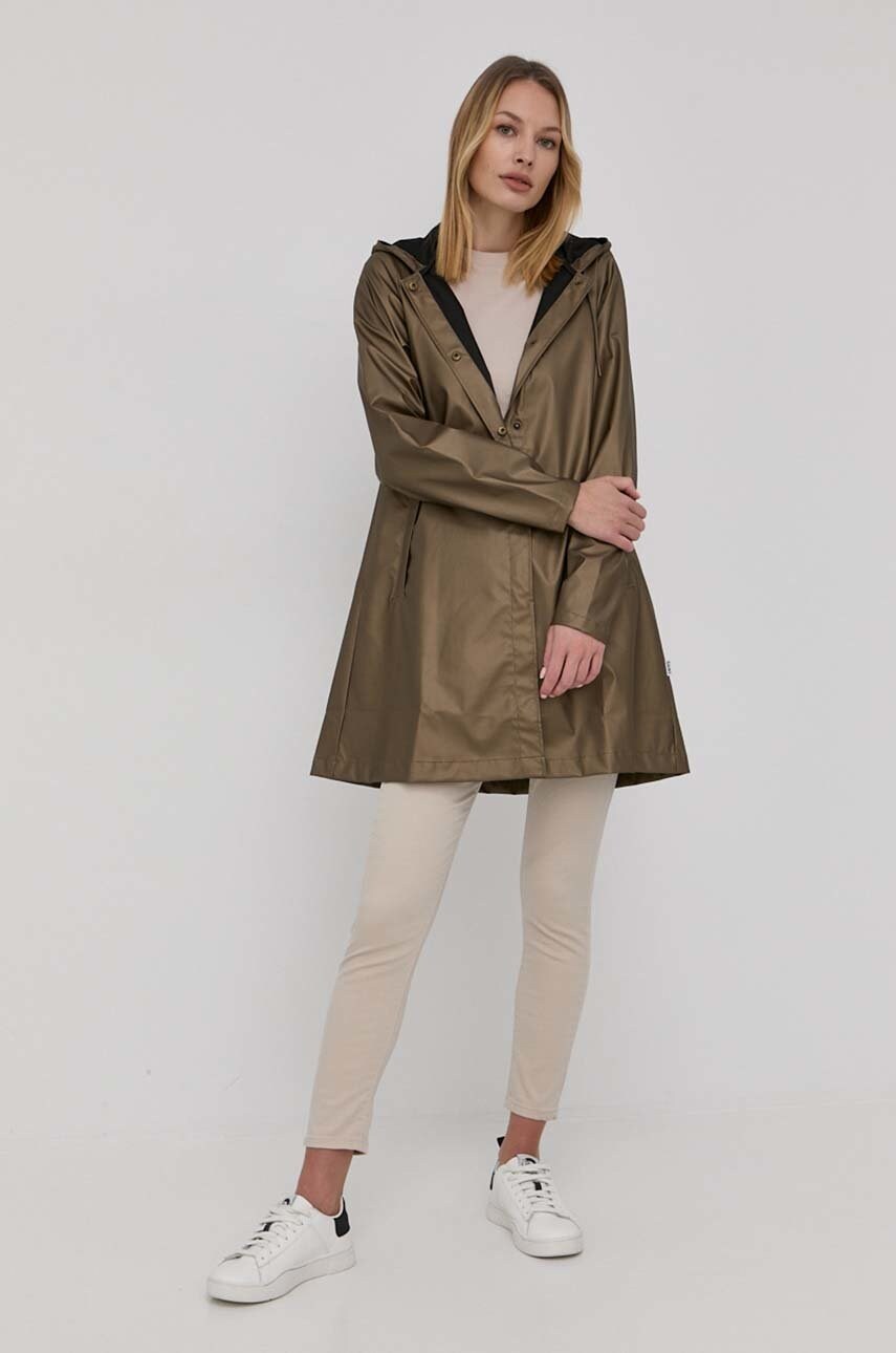 Rains geaca 18340 A-line Jacket femei, culoarea auriu, de tranzitie answear.ro