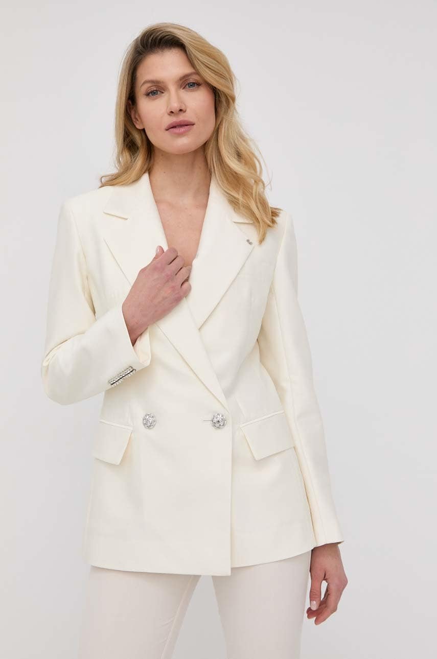 Miss sixty geaca de lana culoarea bej, cu doua randuri de nasturi, neted