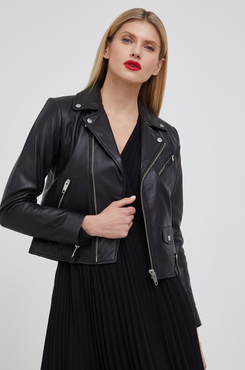 

Кожено яке The Kooples дамско в черно с преходна изолация, Черен