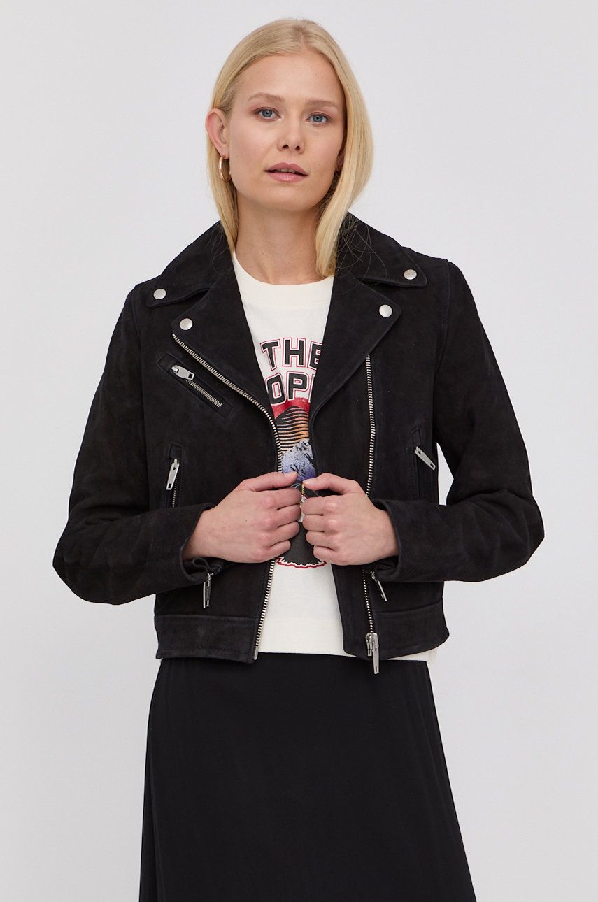 The Kooples o jacheta biker din piele intoarsa femei, culoarea negru, de tranzitie answear.ro imagine noua