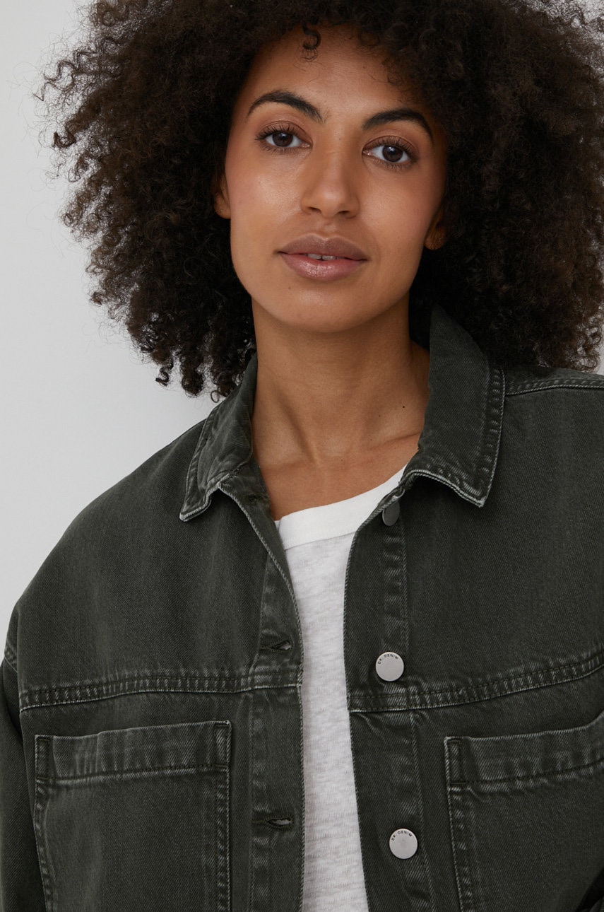 Dr. denim geaca femei, culoarea verde, de tranzitie, oversize