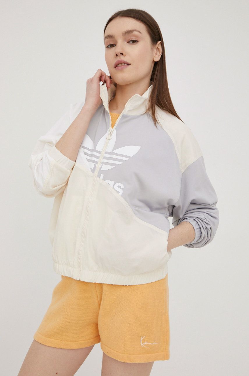Adidas Originals Geaca Adicolor Femei, Culoarea Gri, De Tranzitie