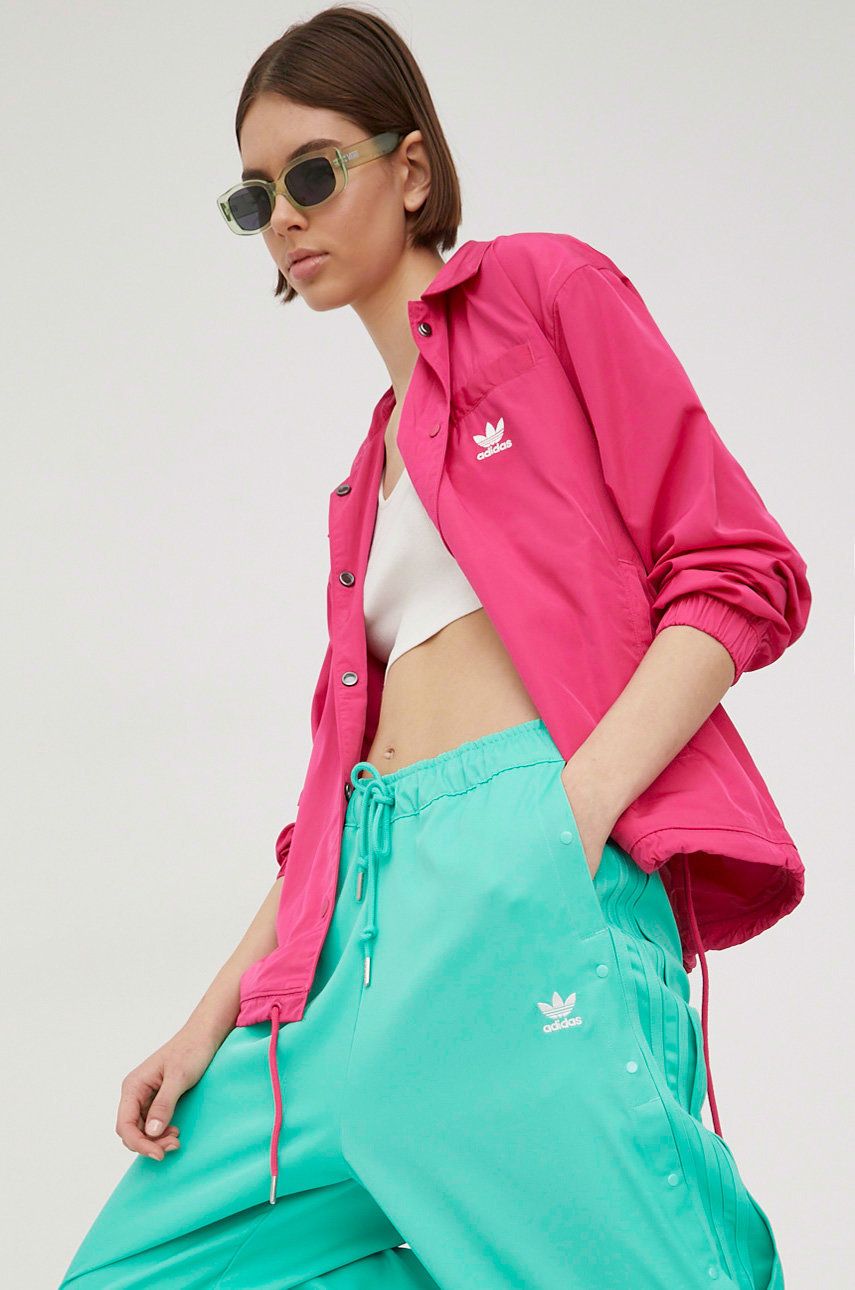 Levně Bunda adidas Originals Always Original HG1237 dámská, růžová barva, přechodná, oversize