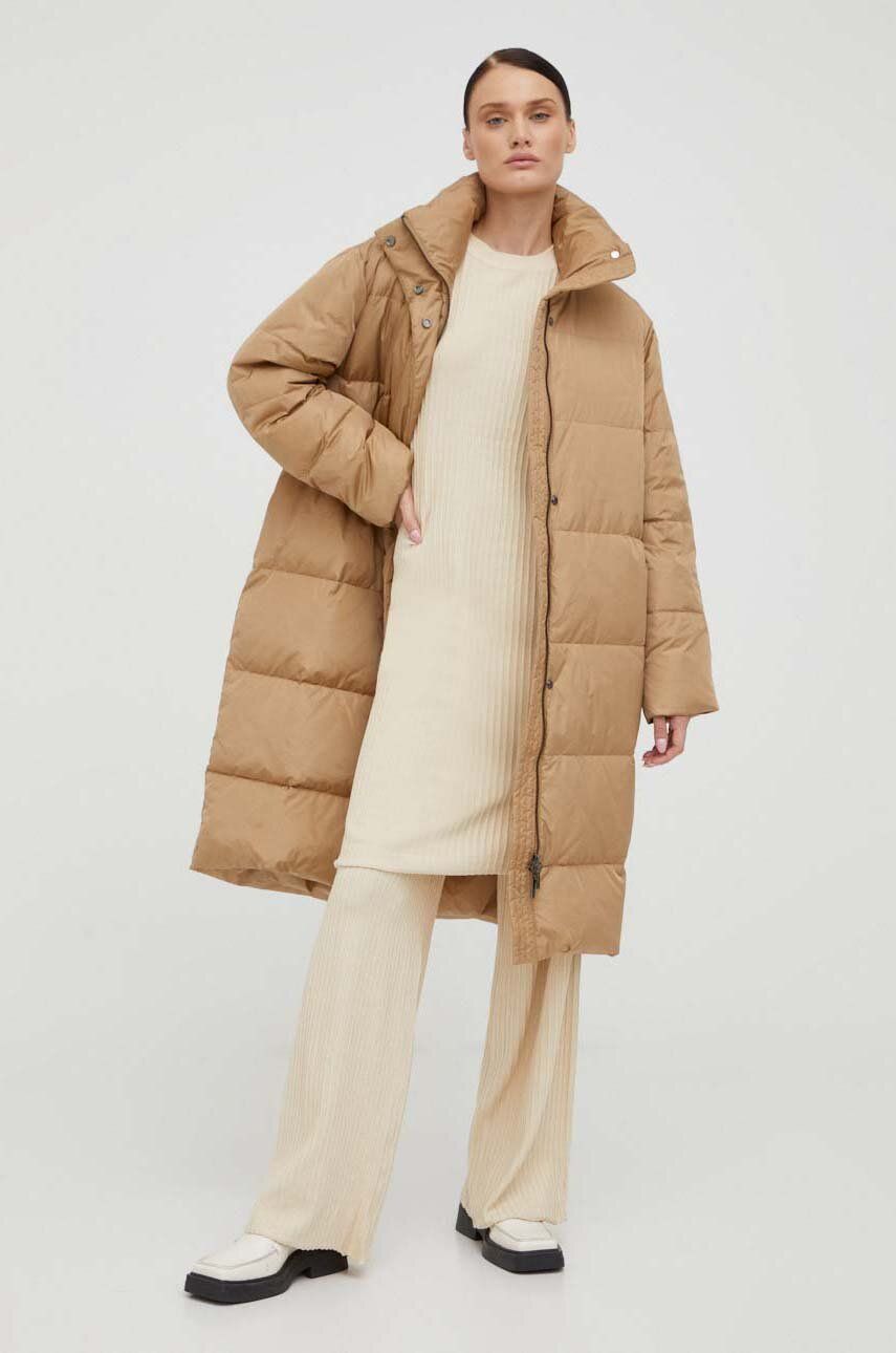 Péřová bunda Bruuns Bazaar dámská, béžová barva, zimní